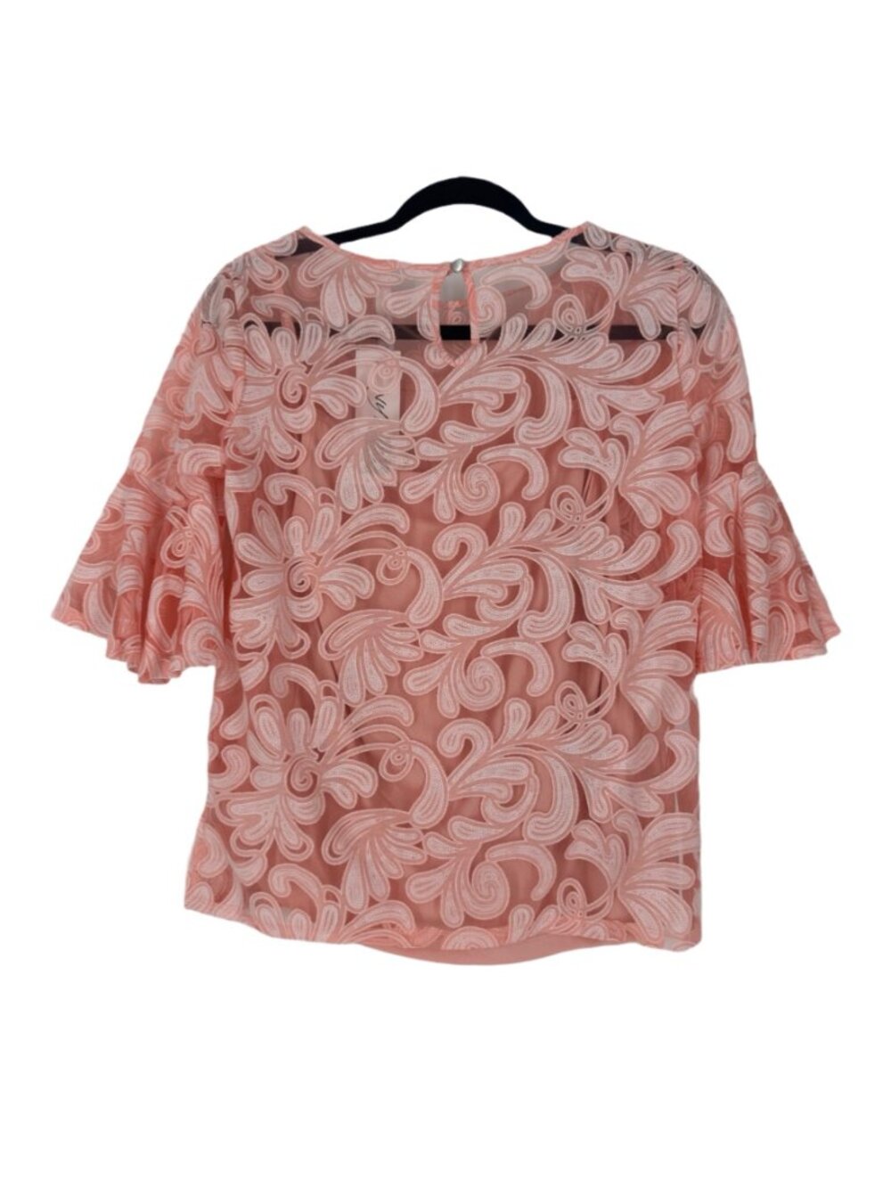 NY Collection Women Floral Burnout Blouse PM Petite Medium Peach Bell Sleeve - Picture 2 of 5
